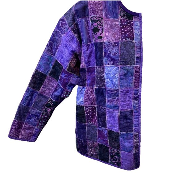 Purple Patchwork Womens Quilted Jacket Cottage Granny Core Peasant Handmade XL - Picture 2 of 10